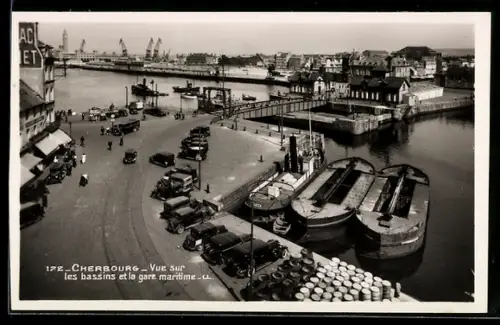 AK Cherbourg, vue sur les bassins et la gare maritime