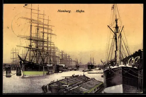AK Hamburg, Hafen mit Segelschiffen