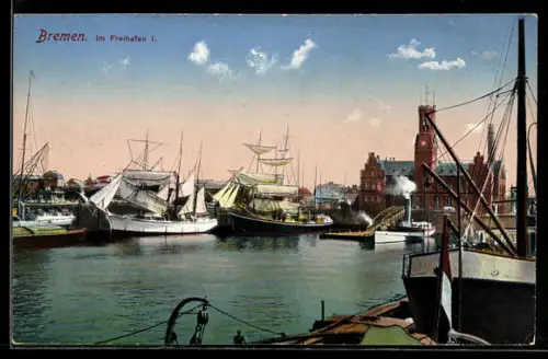 AK Bremen, Im Freihafen I: mit Segelschiffen