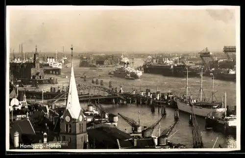 AK Hamburg, Blick über den Hafen