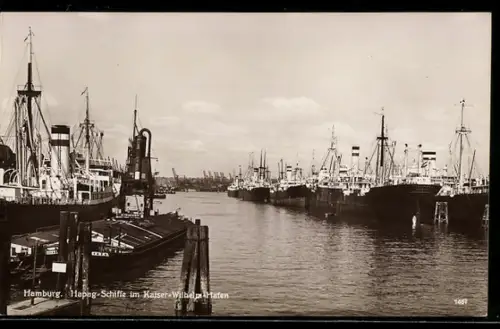 AK Hamburg, Hapag-Schiffe im Kaiser-Wilhelm-Hafen