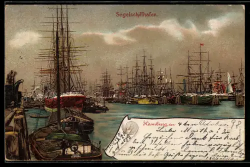 Lithographie Hamburg, Der Segelschiffhafen