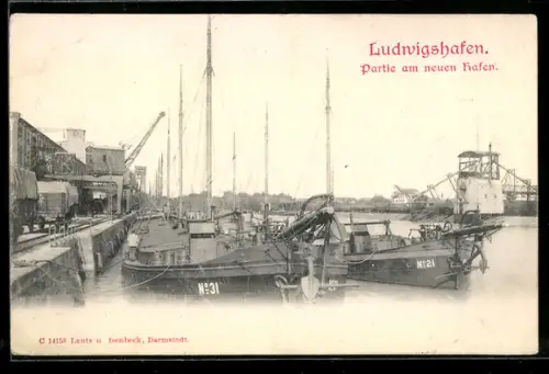 AK Ludwigshafen, Neuer Hafen, Panorama mit Mole