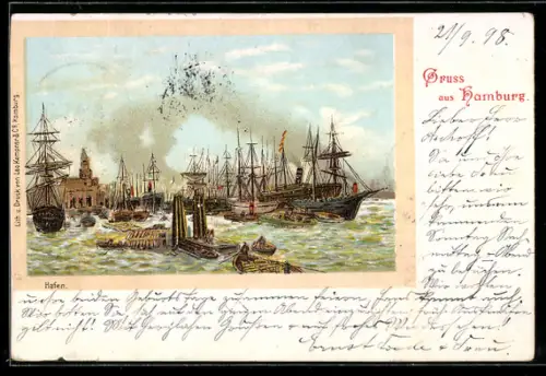 Lithographie Hamburg, Segelschiffhafen