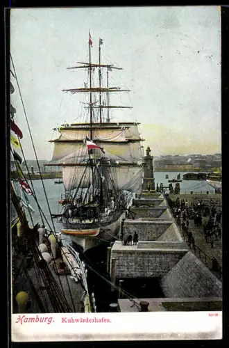 AK Hamburg-Steinwerder, Seegelschiff am Kuhwärderhafen