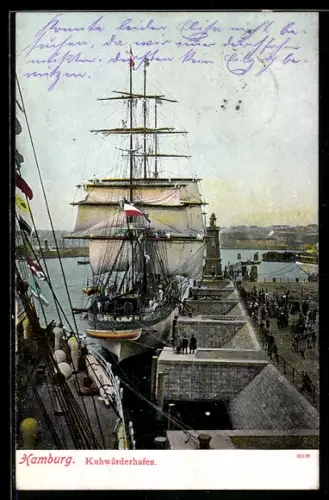 AK Hamburg-Steinwerder, Seegelschiff am Kuhwärderhafen