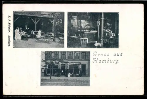 AK Hamburg-St. Pauli, Wunderlich`s Bierhaus, Aussenansicht und Gästebereich innen und aussen