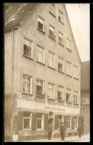 Foto-AK Augsburg, Civil- und Militär-Schneiderei W. Gerhart am Kitzenmarkt