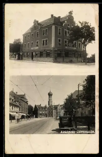 AK Augsburg-Lechhausen, Gasthof zum bayrischen Löwen, Strassenpartie