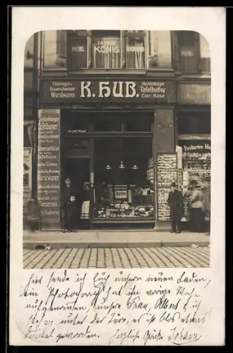 Foto-AK Dresden, Delikatessen K. Hub in der Amlienstrasse 21-23, Redlich-Haus
