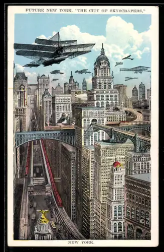AK New York, NY, The City of Skyscrapers, Zukunftsbild, Utopie