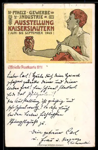 AK Kaiserslautern, IV. Pfälz. Gewerbe-Industrie-Ausstellung 1905, Modelleur mit Vase