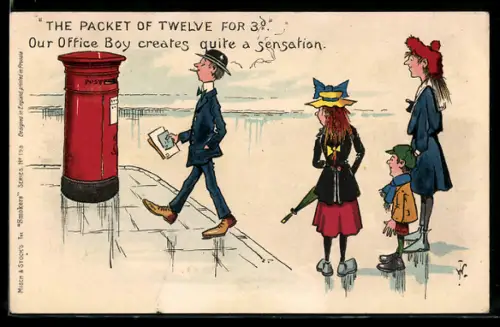 AK Mann trägt Briefe zum Postkasten