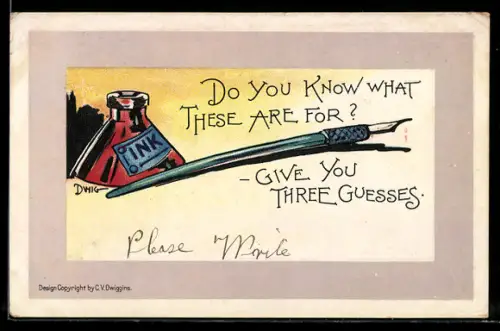 Künstler-AK sign. Dwiggins: Aufruf zum Briefeschreiben an Schreibfaule