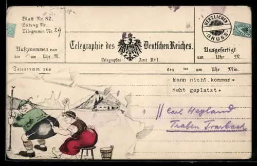 AK Telegraphie des Deutschen Reiches, Frau näht eine Hose, Postgeschichte