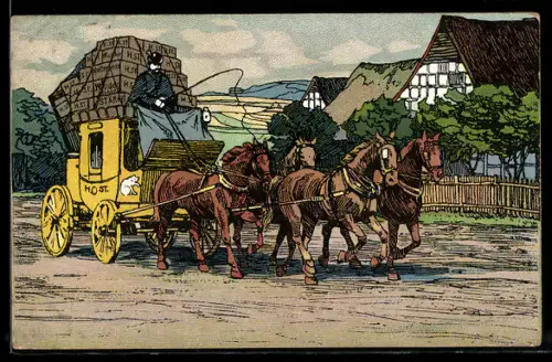 AK Postkutsche fährt durch einen Ort