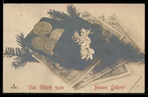 AK Geldscheine und Münzen in einer Brieftasche
