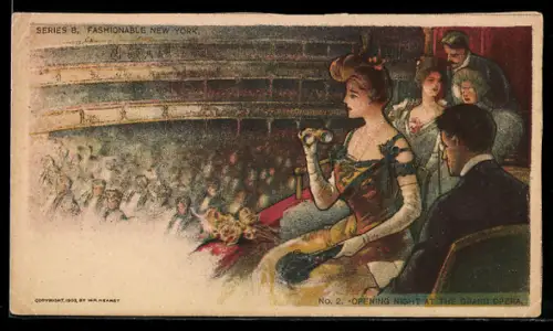 AK Opening night at the grand opera, Frau mit Fernglas