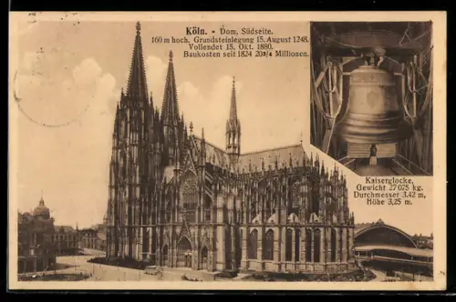 AK Köln, Dom von der Südseite und Kaiserglocke