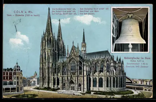 AK Köln a. Rhein, Dom von der Südseite und Kaiserglocke