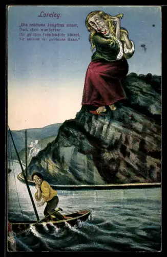 AK Hässliche Loreley kämmt sich die Haare und singt: Die schönste Jungfrau sitzet...
