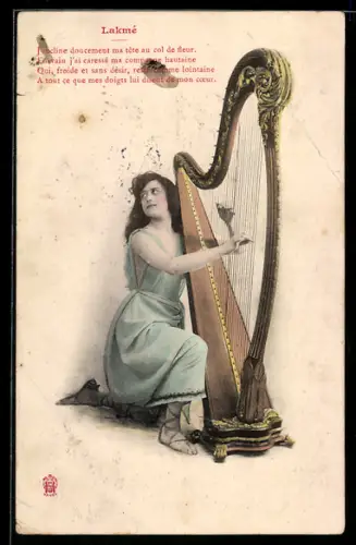 AK Junge Frau spielt auf einer Harfe