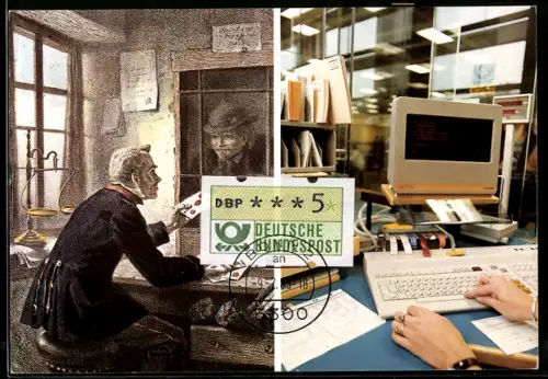 AK Postschalter 1854 und Schalterterminal 1983