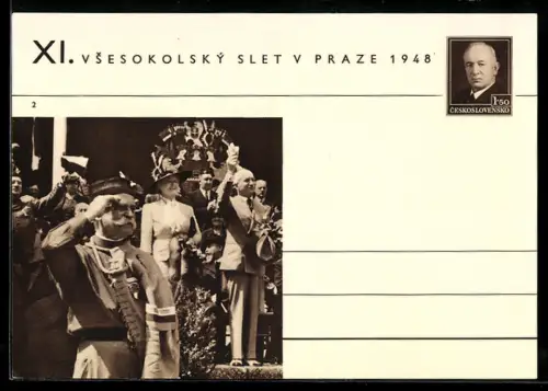 AK Prag, Turnfest 1948, Vsesokolsky Slet V Praze, Edvard Benes mit Ehefrau