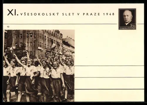 AK Praha, XI. Vsesokolský slet v Praze 1948, Sokol, Aufmarsch junger Frauen