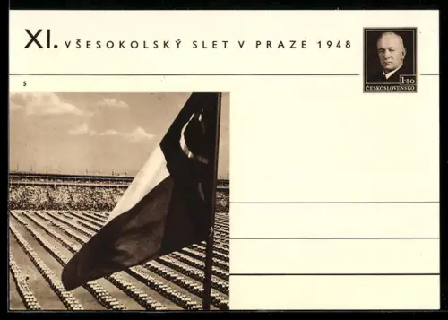 AK Praha, XI. Vsesokolský slet v Praze 1948, Sokol, tschechische Fahne