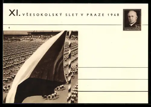 AK Praha, XI. Vsesokolský slet v Praze 1948, Sokol, tschechische Fahne