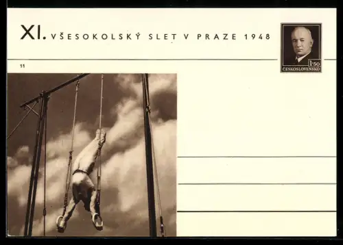 AK Praha, XI. Vsesokolský slet v Praze 1948, Sokol, Turner an den Ringen