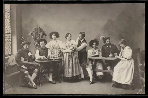 AK Musiker in Tracht mit Gitarre und Zither, Paar beim Tanz