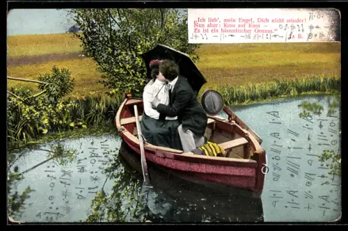 AK Paar küsst sich auf einem Ruderboot