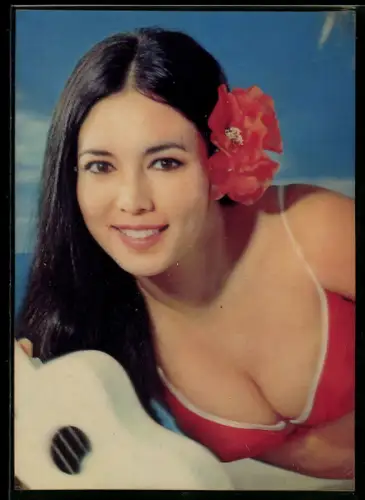 3D-AK junge Dame präsentiert ihren Busen mit Ukulele, Erotik