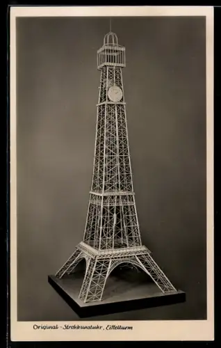 AK Eiffelturm als Strohkunstuhr