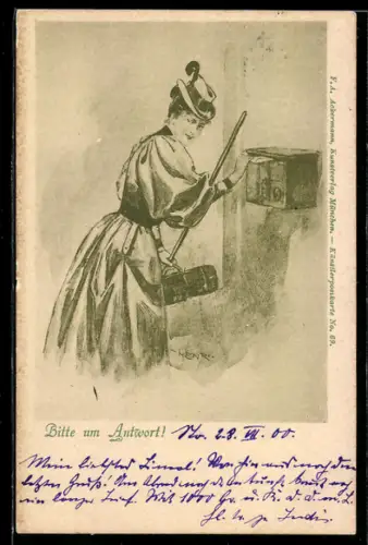 AK Junge Frau verschickt einen Brief