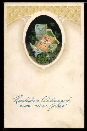 Präge-AK Portrait mit Geldbündel und Strauss aus Klee