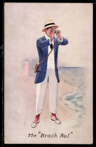 AK Mann mit Fernglas am Strand