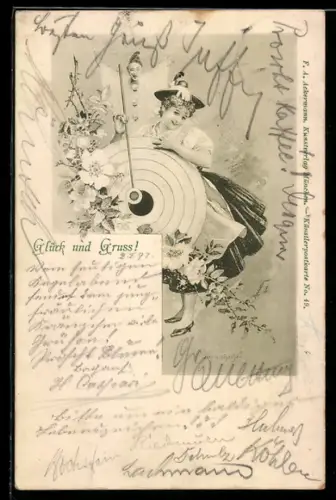 AK Hübsche Frau in Tracht mit Pierrot zum Schützenfest