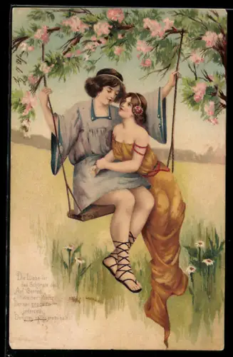 AK Hübsches Paar auf einer Schaukel