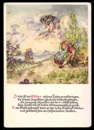 AK Sternzeichen Widder mit grossem Widder in den Wolken