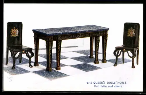 AK The Queen`s Dolls House, Hall table and chairs, Puppenhaus
