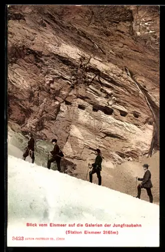 AK Bergsteiger im Eismeer mit Blick auf die Galerien der Jungfraubahn
