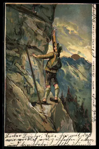 AK Bergsteiger pflückt beim Aufstieg eine Blume