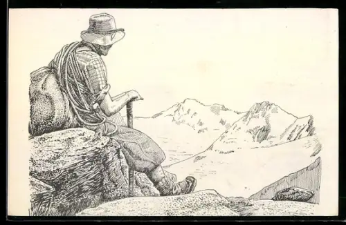 AK Bergsteiger geniesst den Ausblick