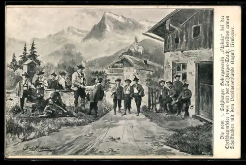 AK Bergsteiger vom 1. Salzburger Gebirgsverein Alpina bei der Christbaumfeier 1904