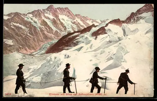 AK Bergsteiger im Eismeer mit Blick auf das Schreckhorn
