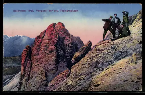 AK Bergsteiger in den Dolomiten, Vorgipfel der öst. Tschierspitzen