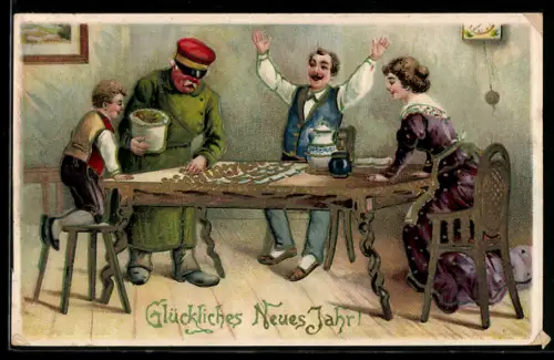 AK Familie bei Tisch zum Zahltag, Geld